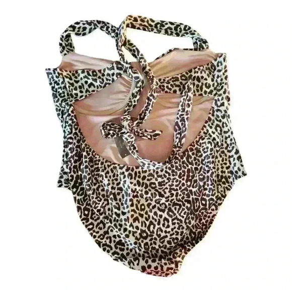 J.Crew Ruched Cup Open Tie Back Leopard Print Underwire Cup Plus Size Swimsuit - Picture 5 of 7